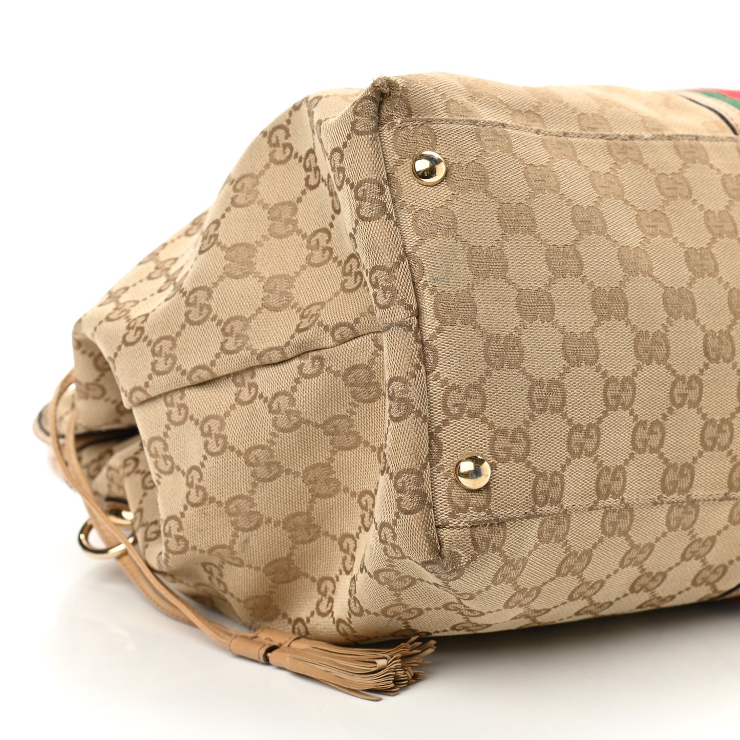 Monogram Web Large Tassel Tote Beige