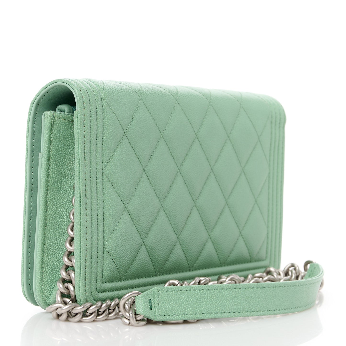 Caviar Quilted Boy Wallet On Chain WOC Light Gren
