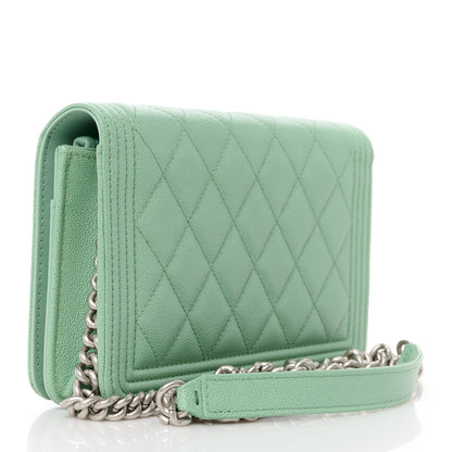 Chanel Caviar Quilted Boy Wallet On Chain WOC Light Gren 3 of 12
