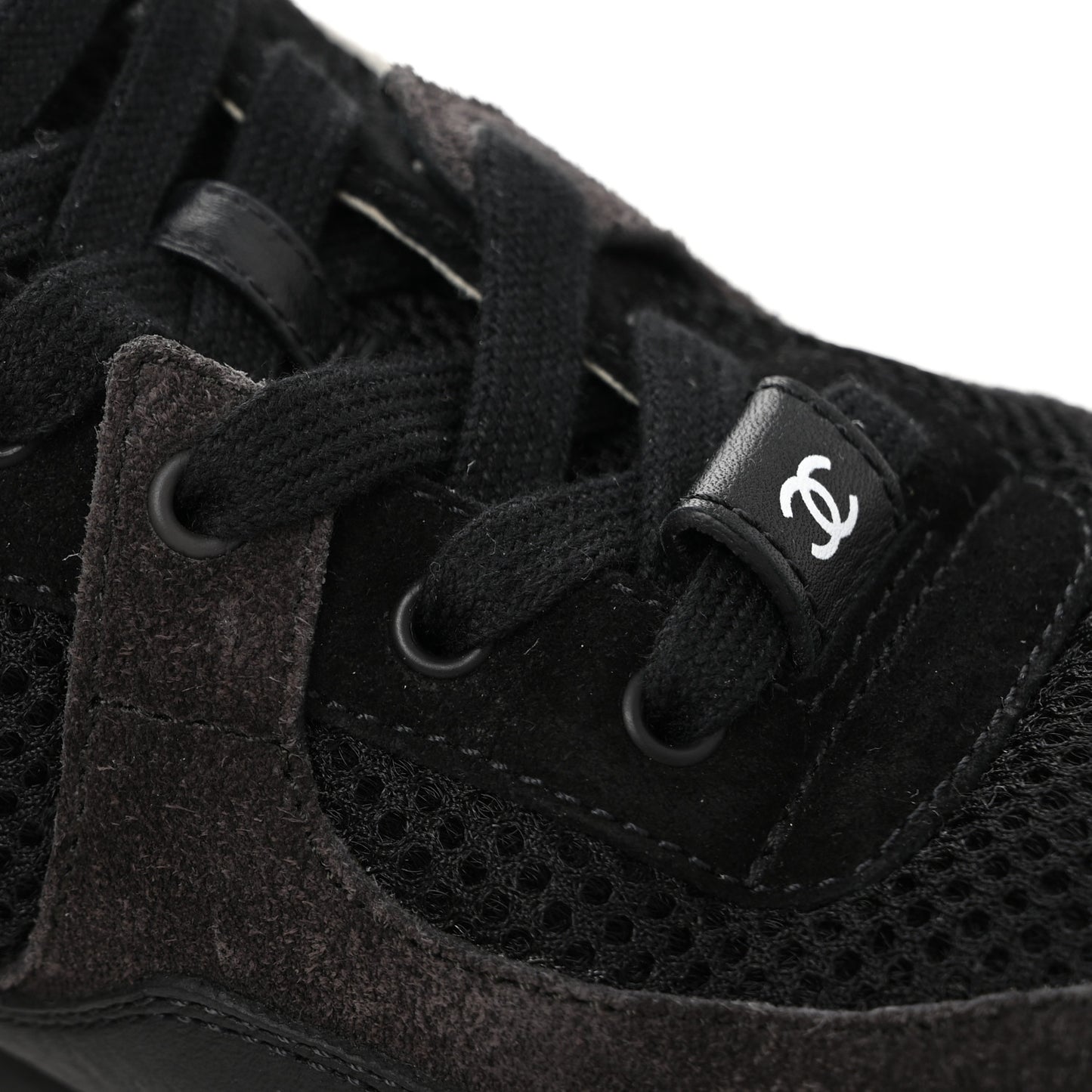 Mesh Suede Grained Calfskin Womens CC Sneakers 36 Black White