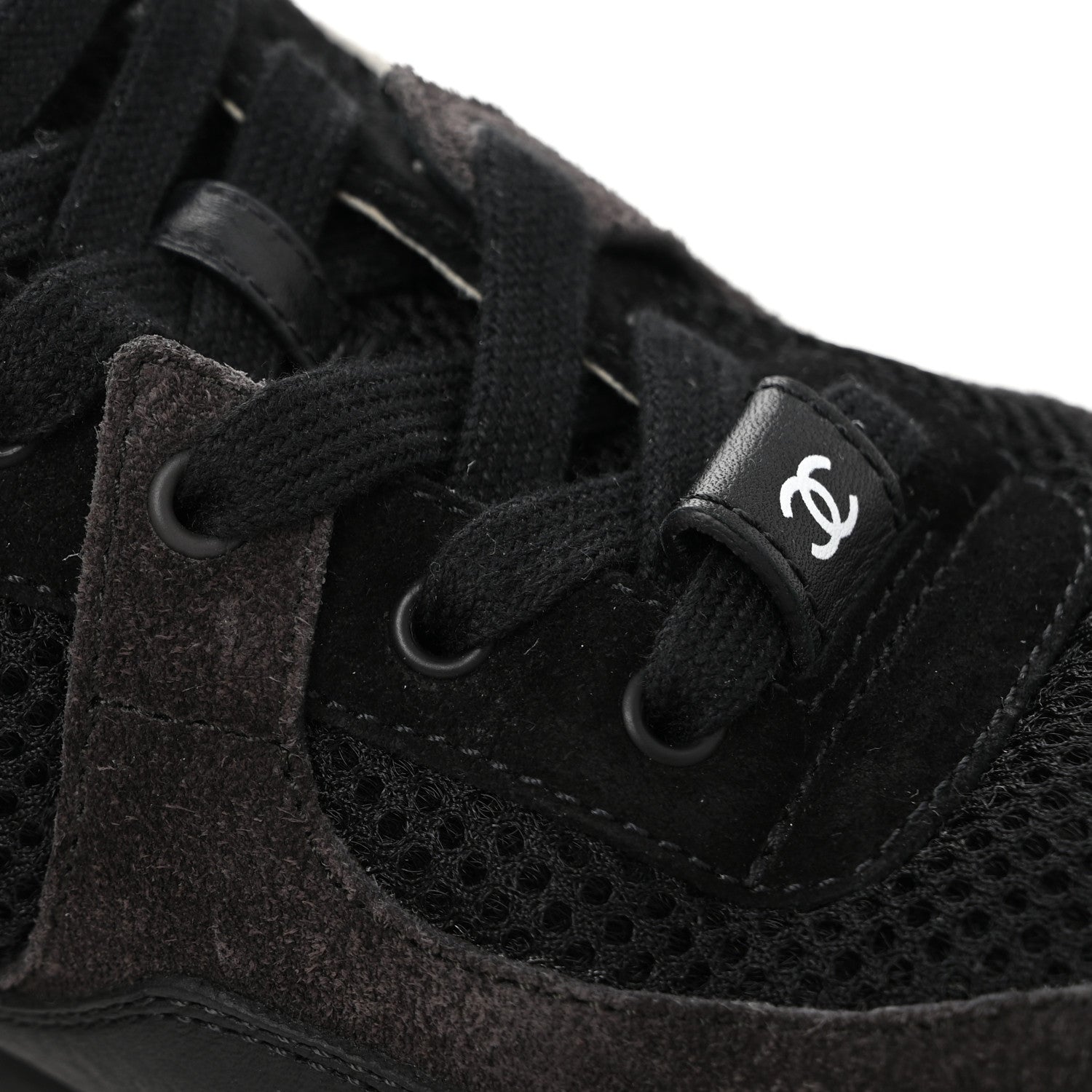 Chanel Mesh Suede Grained Calfskin Womens CC Sneakers 36 Black White 9 of 10