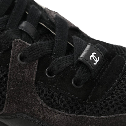 Chanel Mesh Suede Grained Calfskin Womens CC Sneakers 36 Black White 9 of 10