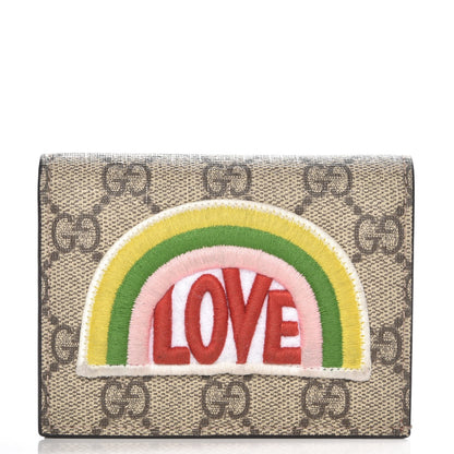 Gucci Soft GG Supreme Monogram Rainbow Embroidered Card Case Wallet 1 of 9
