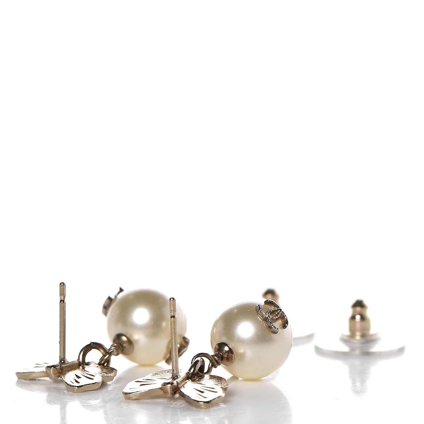 Pearl Crystal CC Butterfly Drop Earrings Gold