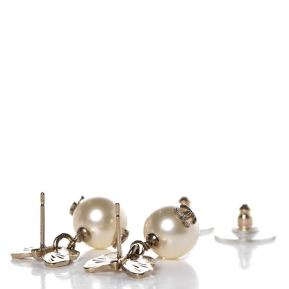 Chanel Pearl Crystal CC Butterfly Drop Earrings Gold 3 of 3