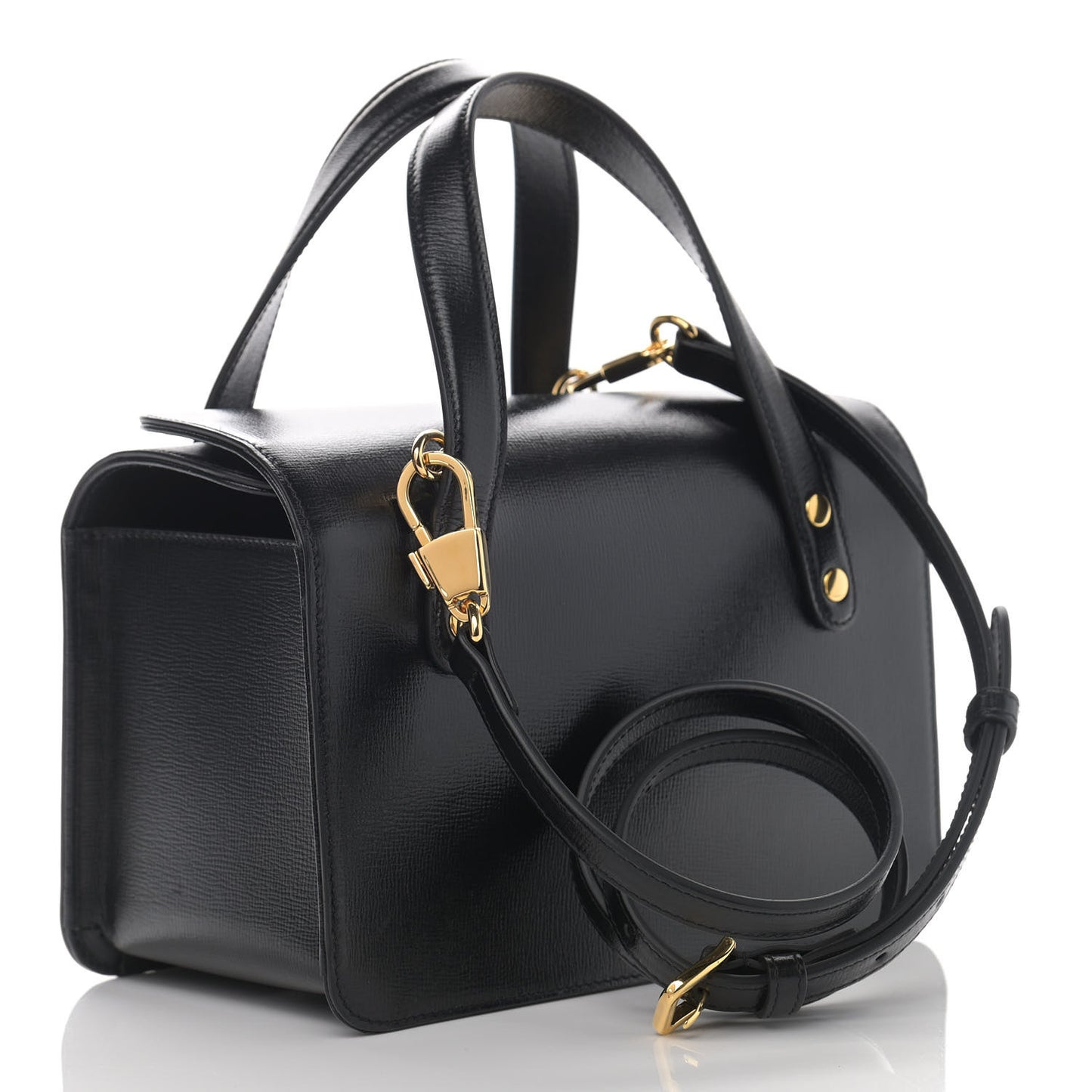 Textured Calfskin Mini Horsebit 1955 Foldover Top Handle Bag Black