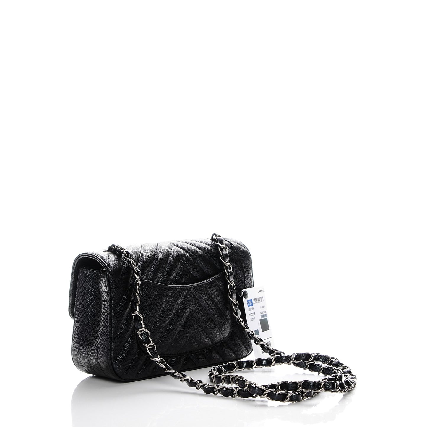 Metallic Caviar Chevron Quilted Mini Rectangular Flap Black