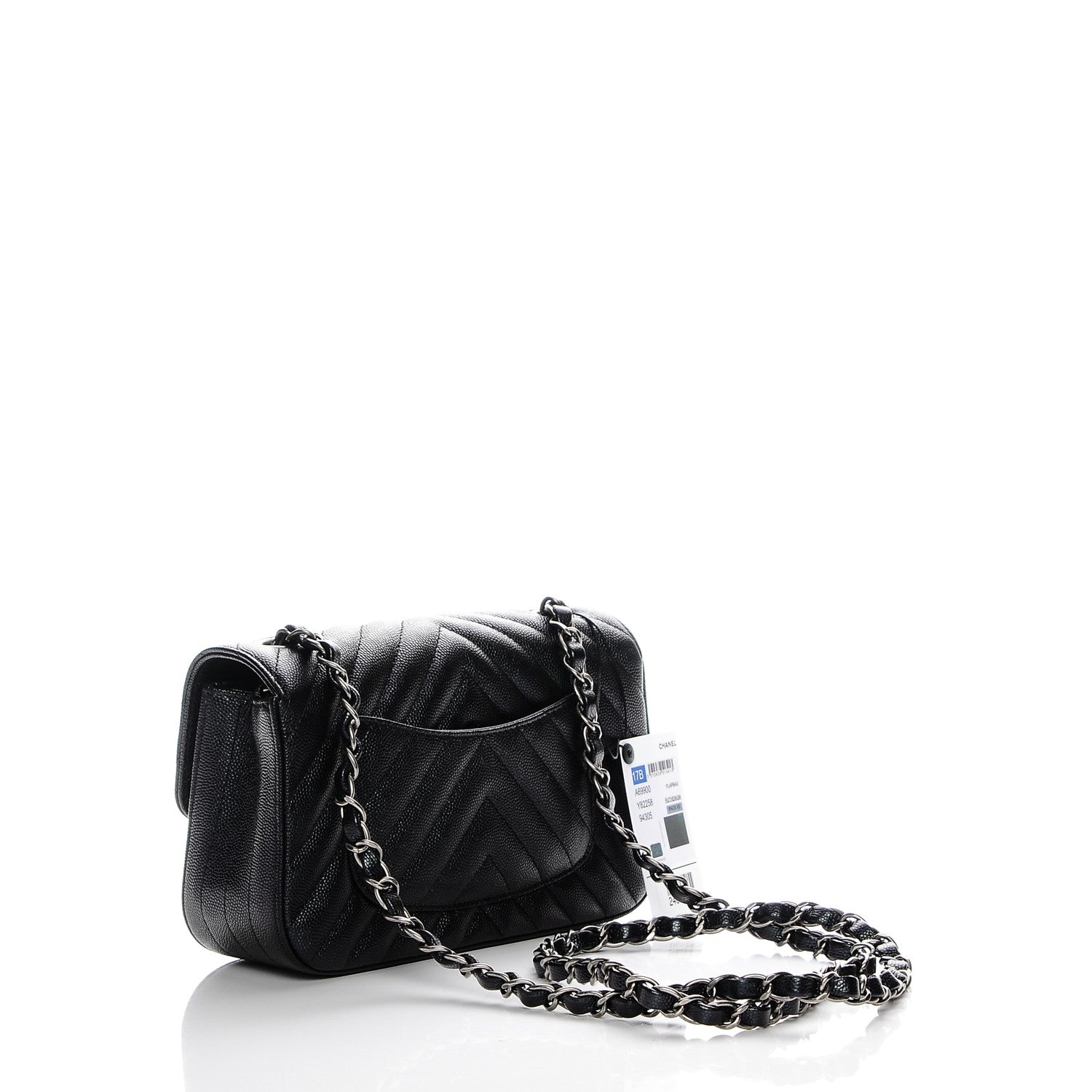 Chanel Metallic Caviar Chevron Quilted Mini Rectangular Flap Black 3 of 7