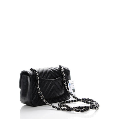 Chanel Metallic Caviar Chevron Quilted Mini Rectangular Flap Black 3 of 7