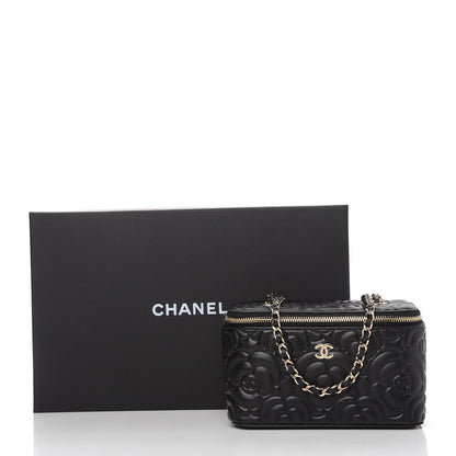 Chanel Lambskin Camellia Embossed Small Vanity Case With Chain Black 11 of 11