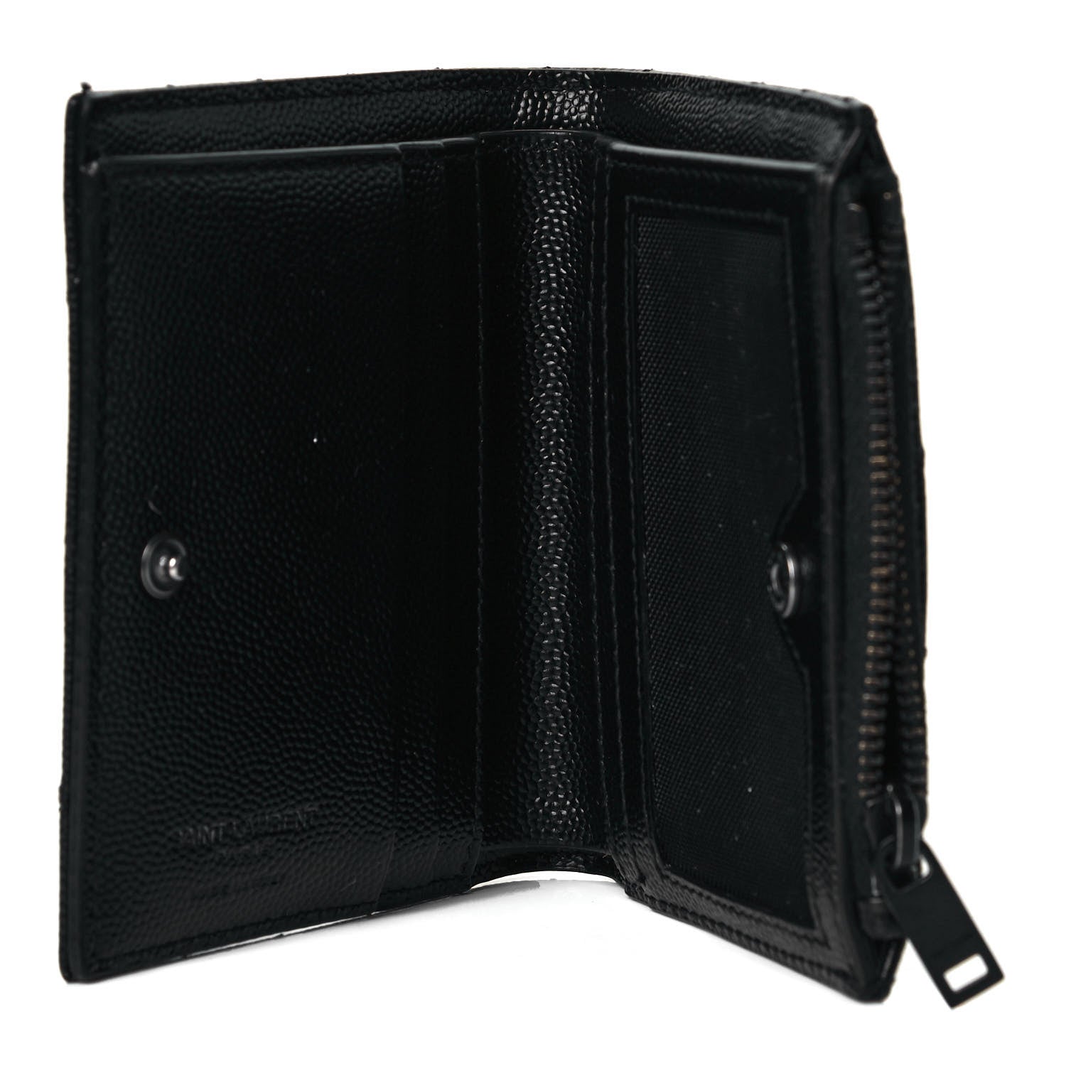 Saint Laurent Grain De Poudre Matelasse Chevron Monogram Zipped Card Case Black 4 of 13