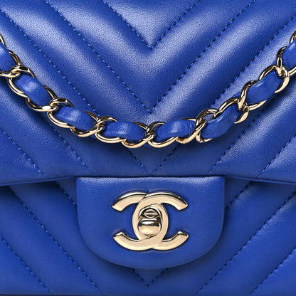 Chanel Lambskin Chevron Quilted Mini Rectangular Flap Dark Blue 8 of 10
