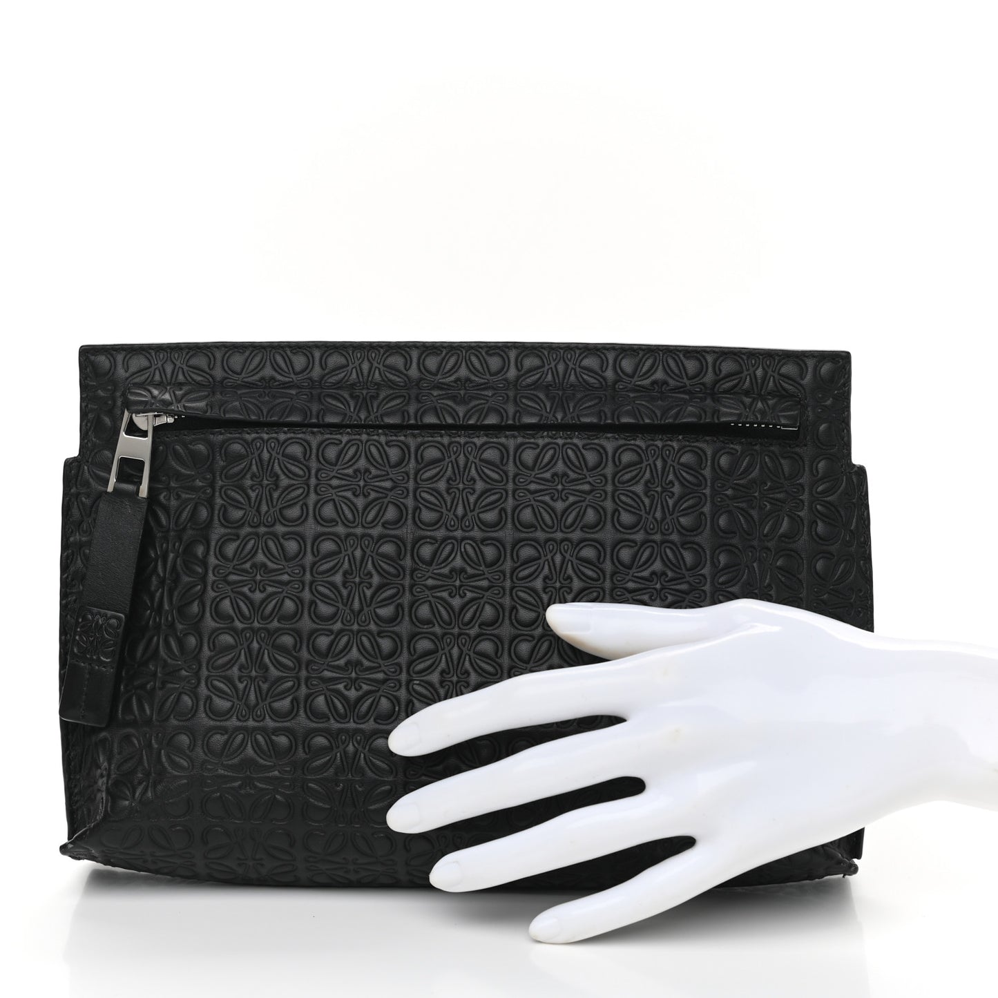 Calfskin Embossed Medium Repeat T Pouch Black