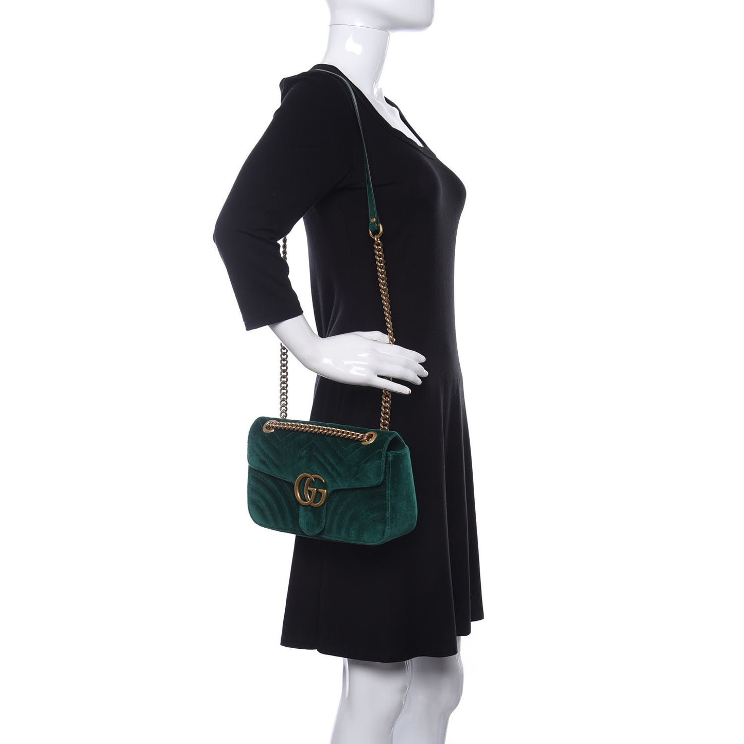 Velvet Matelasse Small GG Marmont Shoulder Bag Emerald