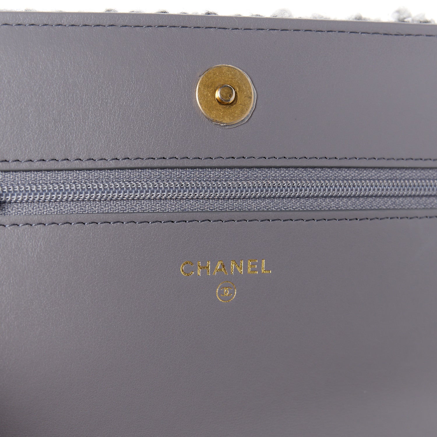 Chanel Wool Tweed Lambskin Quilted Chanel 19 Wallet On Chain WOC Grey 6 of 12