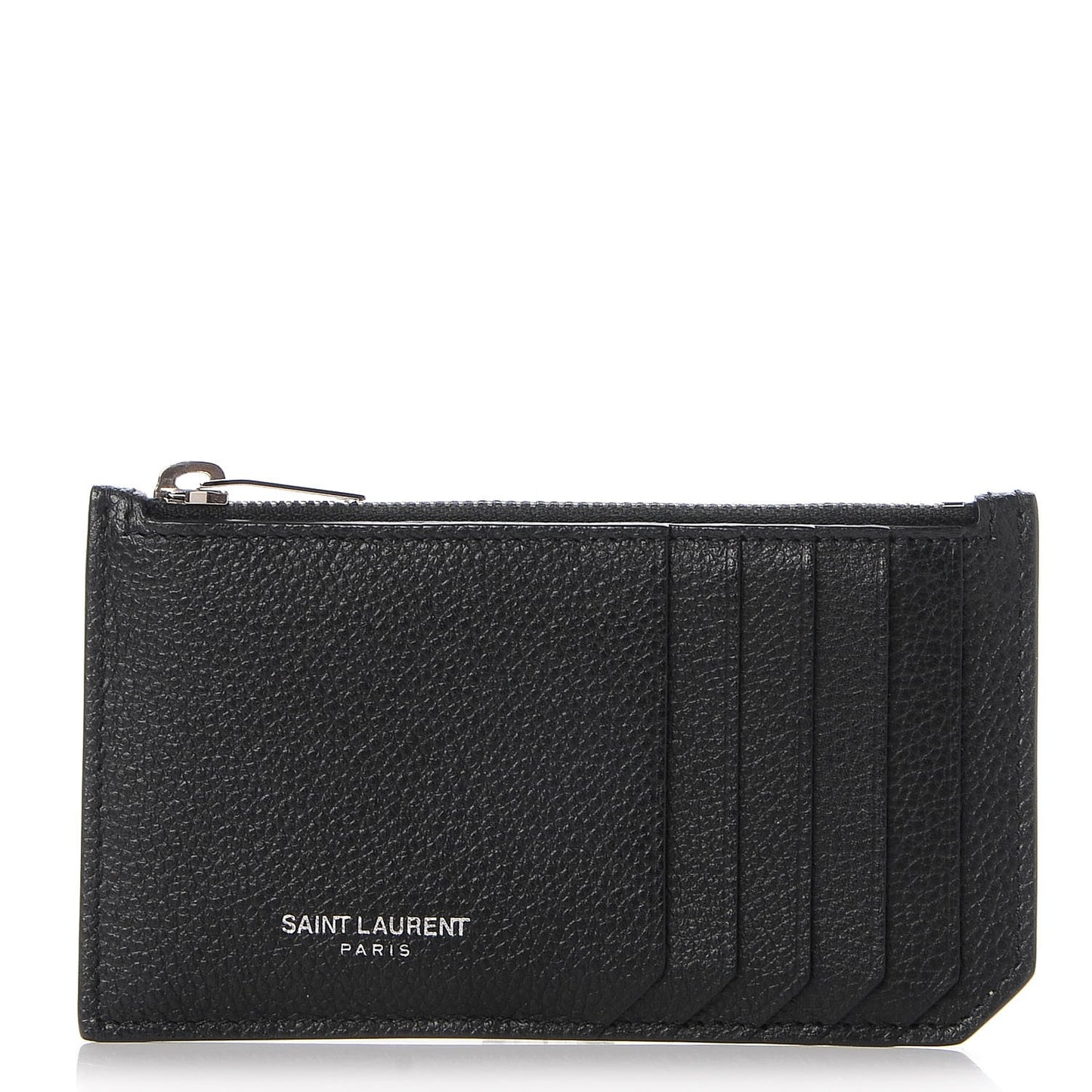 Grained Calfskin 5 Fragments Zip Pouch Card Holder Black