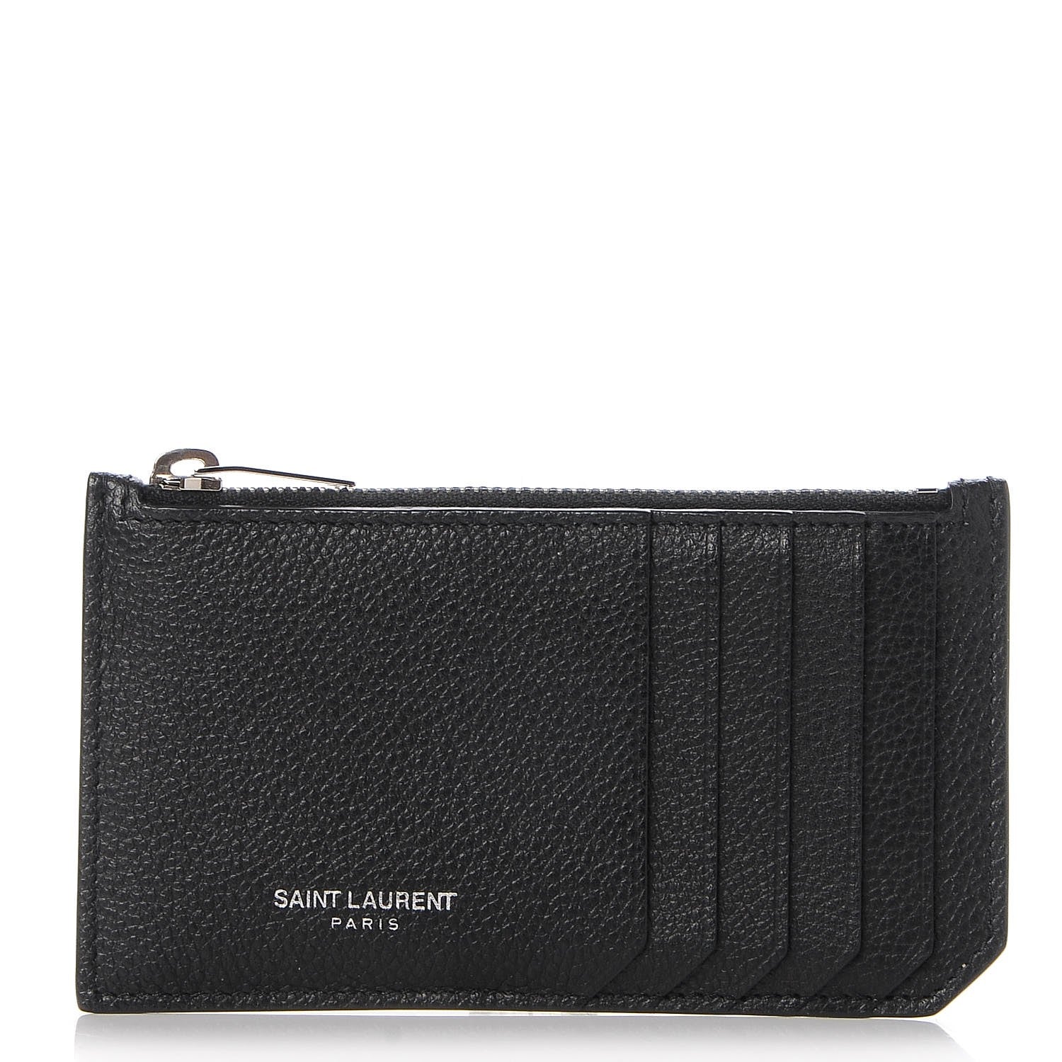 Saint Laurent Grained Calfskin 5 Fragments Zip Pouch Card Holder Black 1 of 9