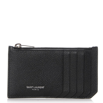 Saint Laurent Grained Calfskin 5 Fragments Zip Pouch Card Holder Black 1 of 9