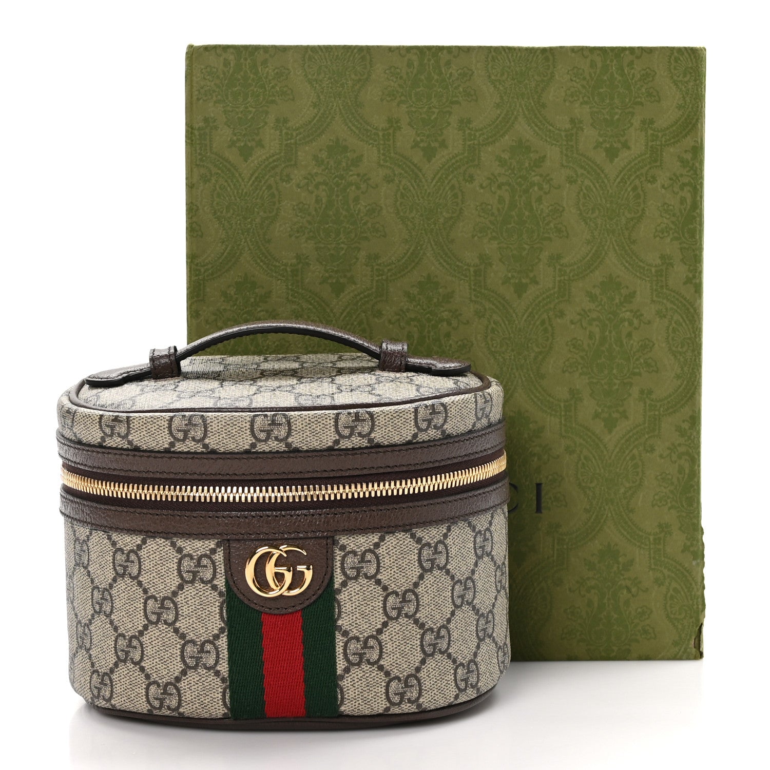 Gucci GG Supreme Monogram Textured Calfskin Web Ophidia Vanity Cosmetic Case Beige Ebony New Acero 13 of 13