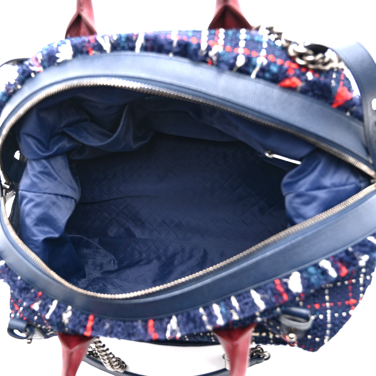Chanel Tweed Large Trip Bowling Bag Navy Burgundy 1765414