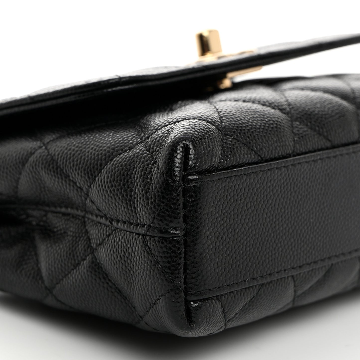 Caviar Quilted Coco Handle Clutch With Chain Black