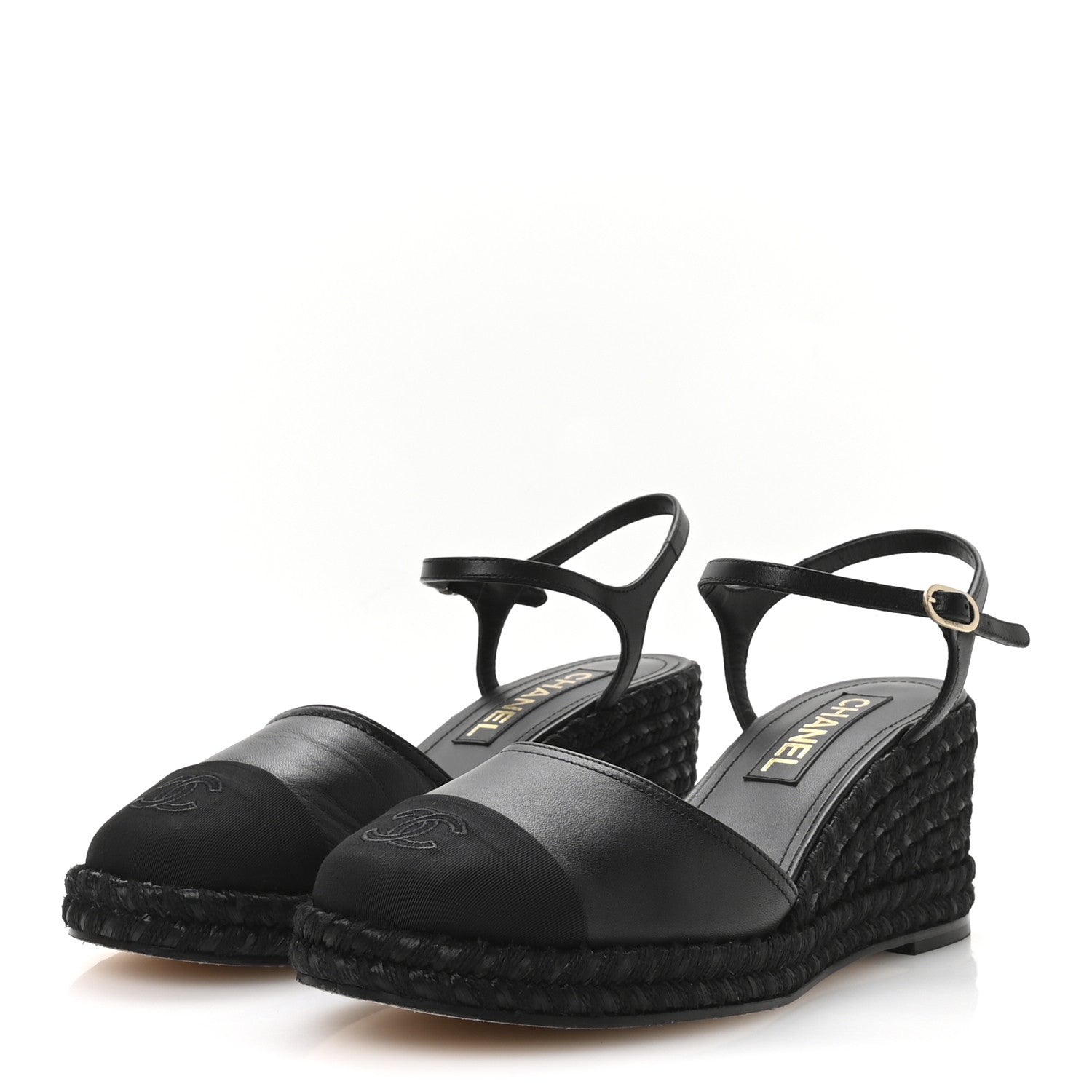 Chanel Lambskin Grosgrain CC Espadrilles Wedges 41 Black 4 of 9