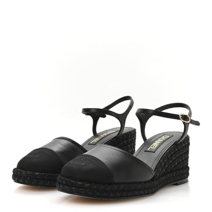 Chanel Lambskin Grosgrain CC Espadrilles Wedges 41 Black 4 of 9