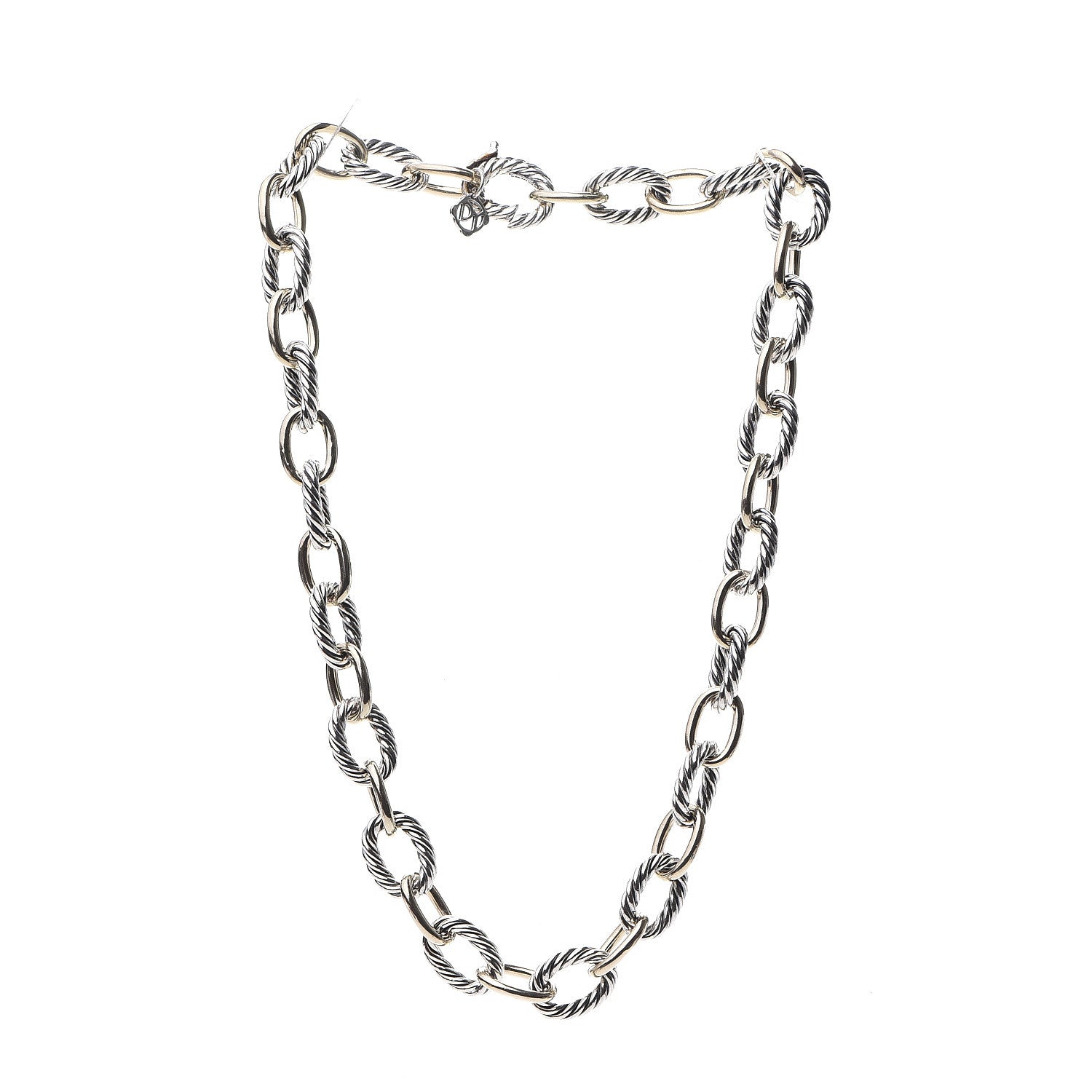 David Yurman Sterling Silver 18K Yellow Gold 12mm Large Oval Link Necklace 2 of 4