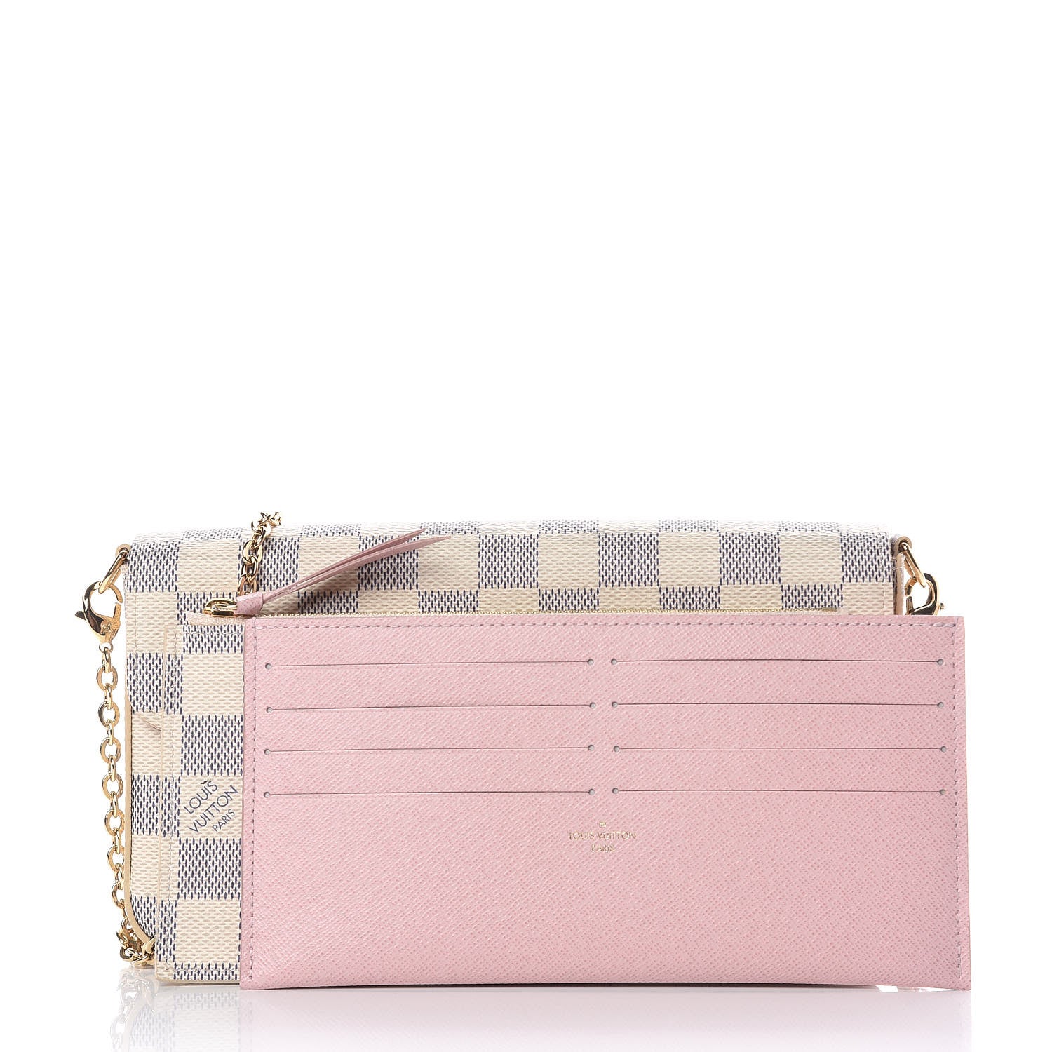 Louis Vuitton Damier Azur Pochette Felicie Chain Wallet Rose Ballerine 3 of 12