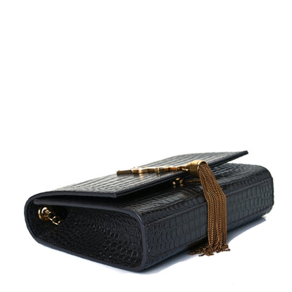 Saint Laurent Calfskin Crocodile Embossed Small Classic Monogram Kate Tassel Satchel Pebble 4 of 7