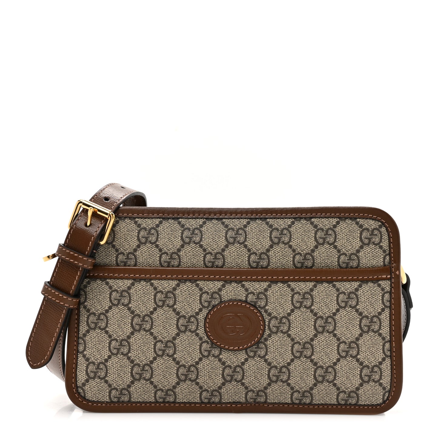 GG Supreme Monogram Azalea Calfskin Mini Retro Interlocking G Shoulder Bag Beige Ebony Brown Sugar