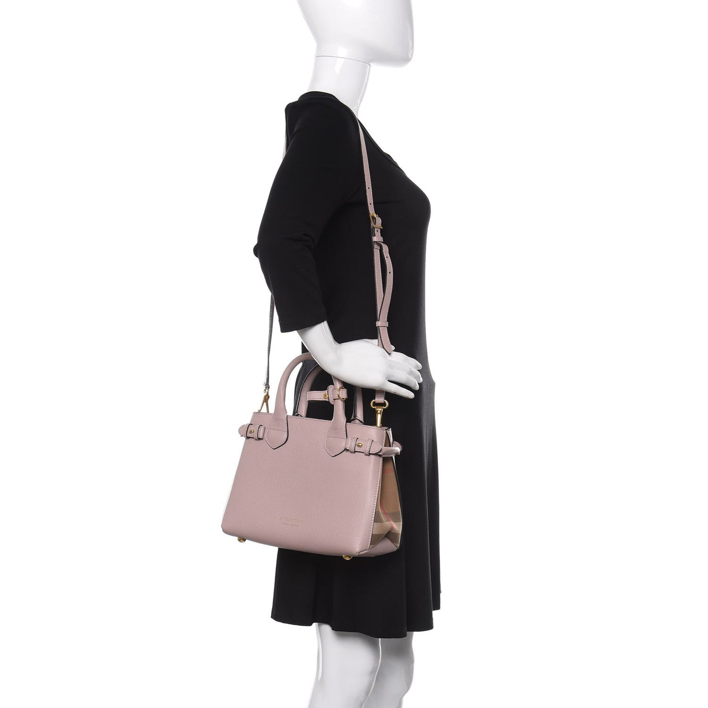 Grainy Calfskin House Check Small Banner Tote Pale Orchid