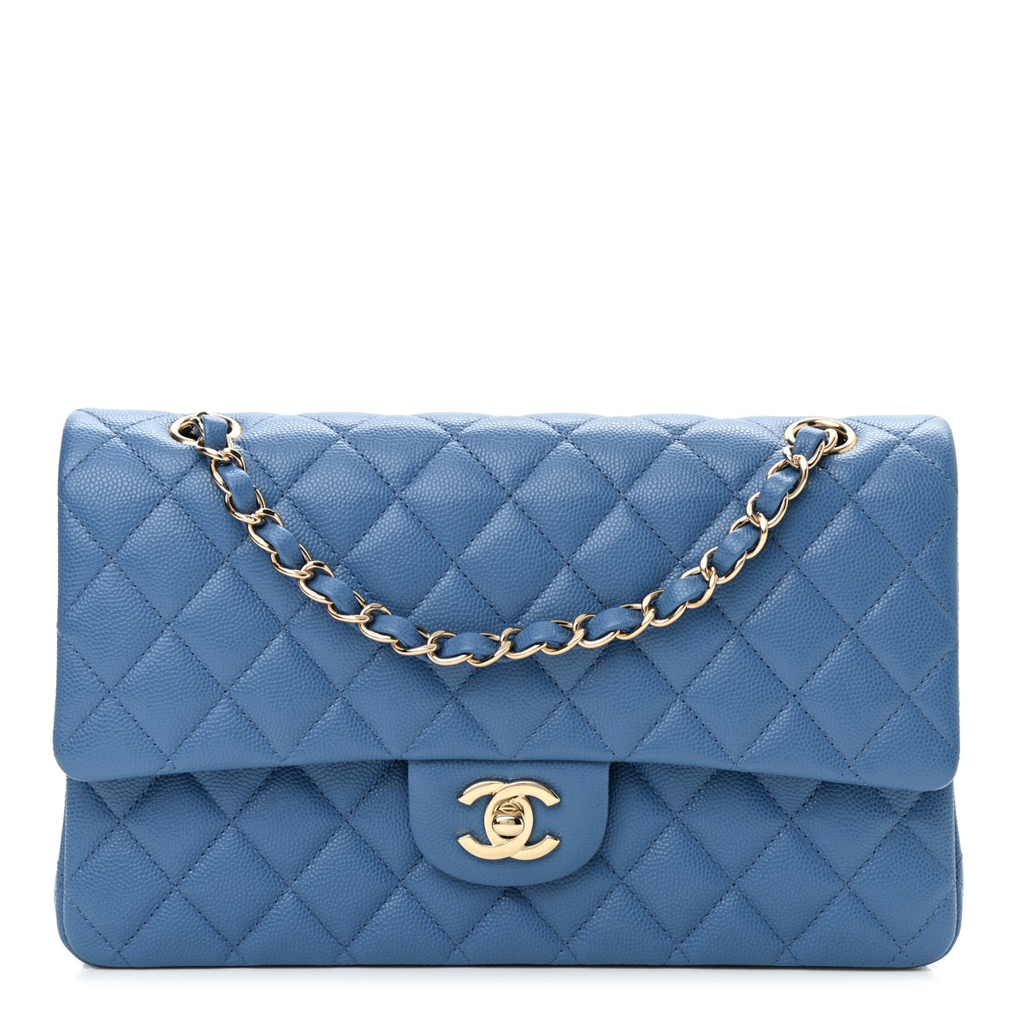 Caviar Quilted Medium Double Flap Blue