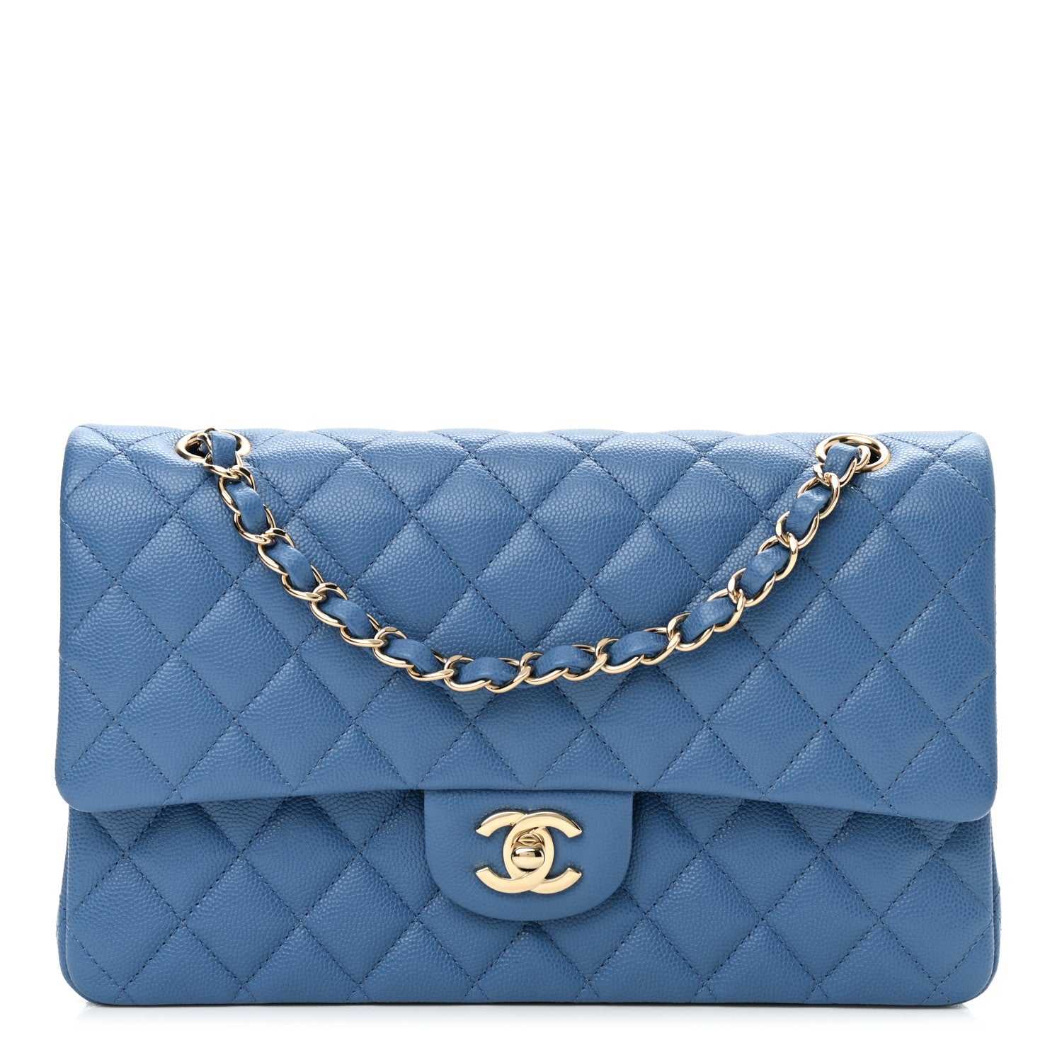 Chanel Caviar Quilted Medium Double Flap Blue 1 of 9