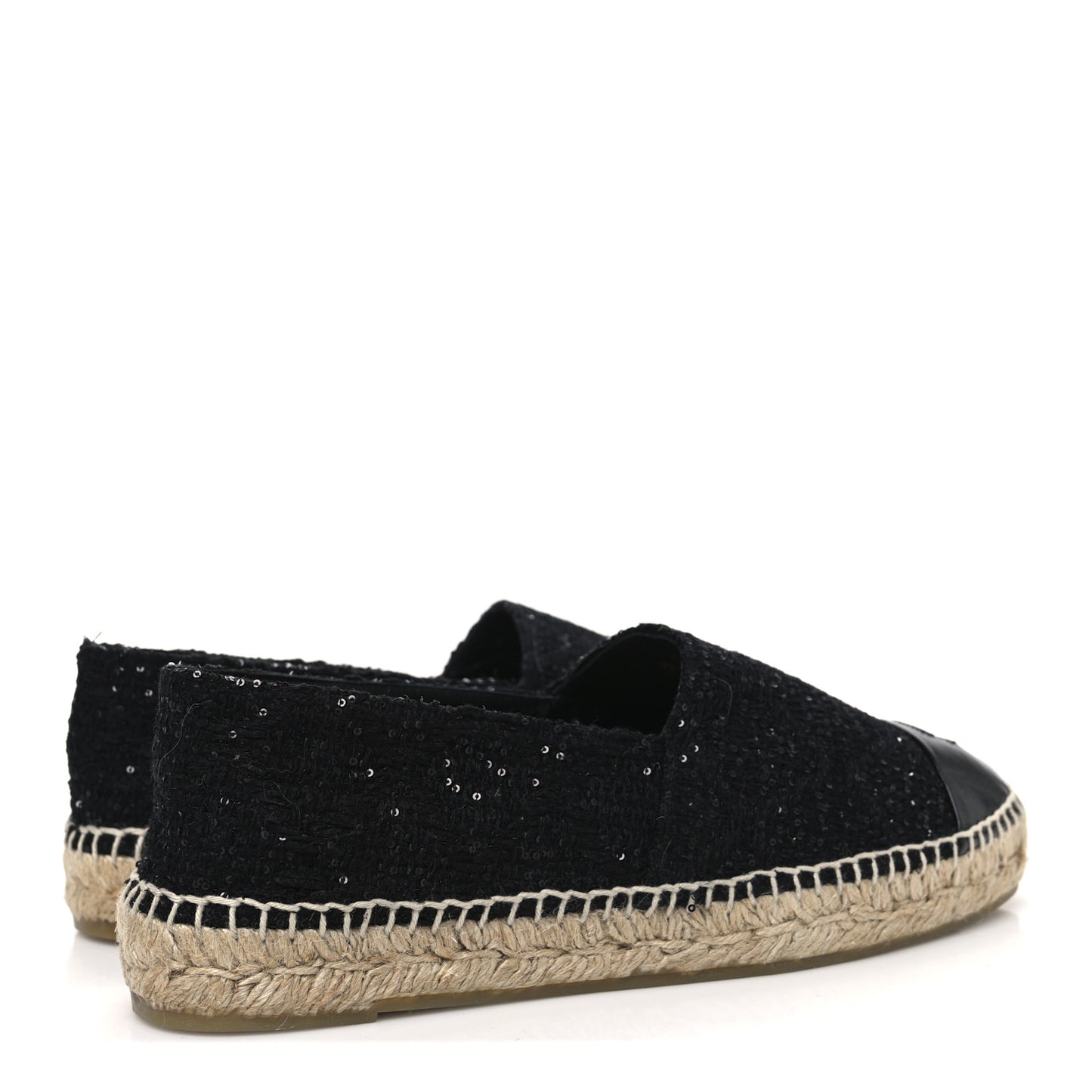Tweed Patent Goatskin Sequin CC Espadrilles 41 Black