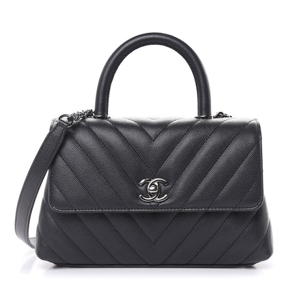 Chanel Caviar Chevron Quilted Mini Coco Handle Flap Dark Grey 1 of 10