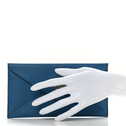 Prada Saffiano Metal Envelope Wallet Blue 2 of 7