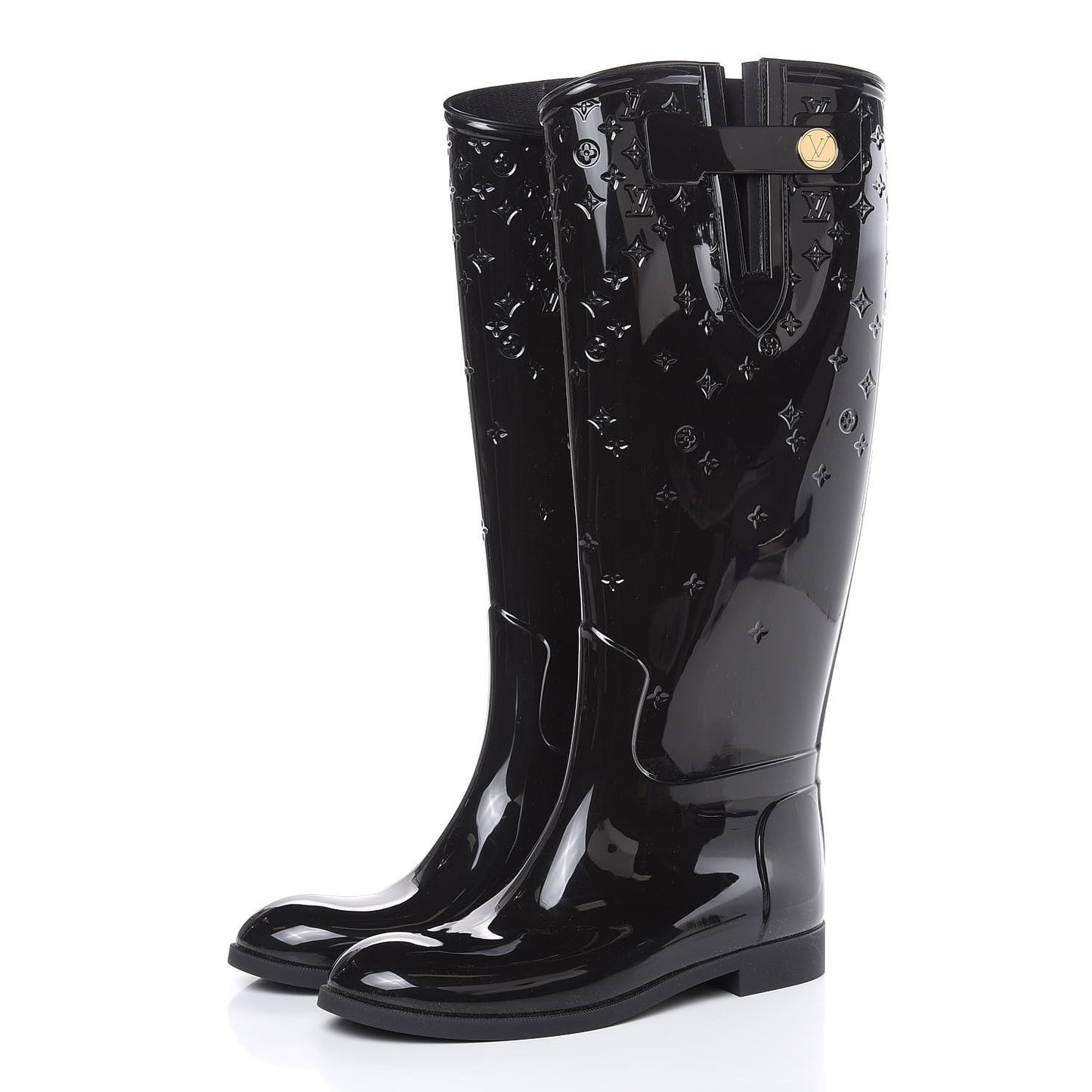 Rubber Embossed Monogram Drops High Rain Boots 39 Black