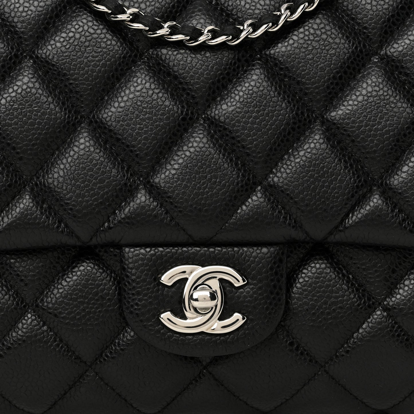Caviar Quilted Clutch With Chain Flap Black