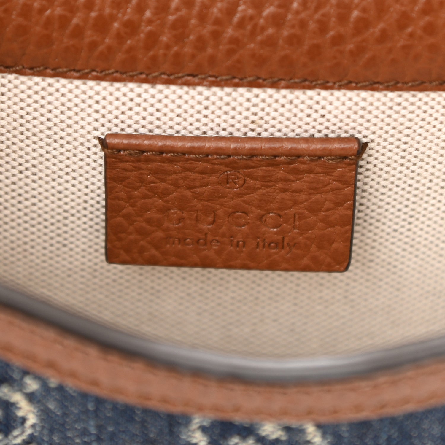 Gucci New Denim GG Monogram Dollar Calfskin Mini Horsebit 1955 Crossbody Bag Blue Tea Cuir Epilog 6 of 10
