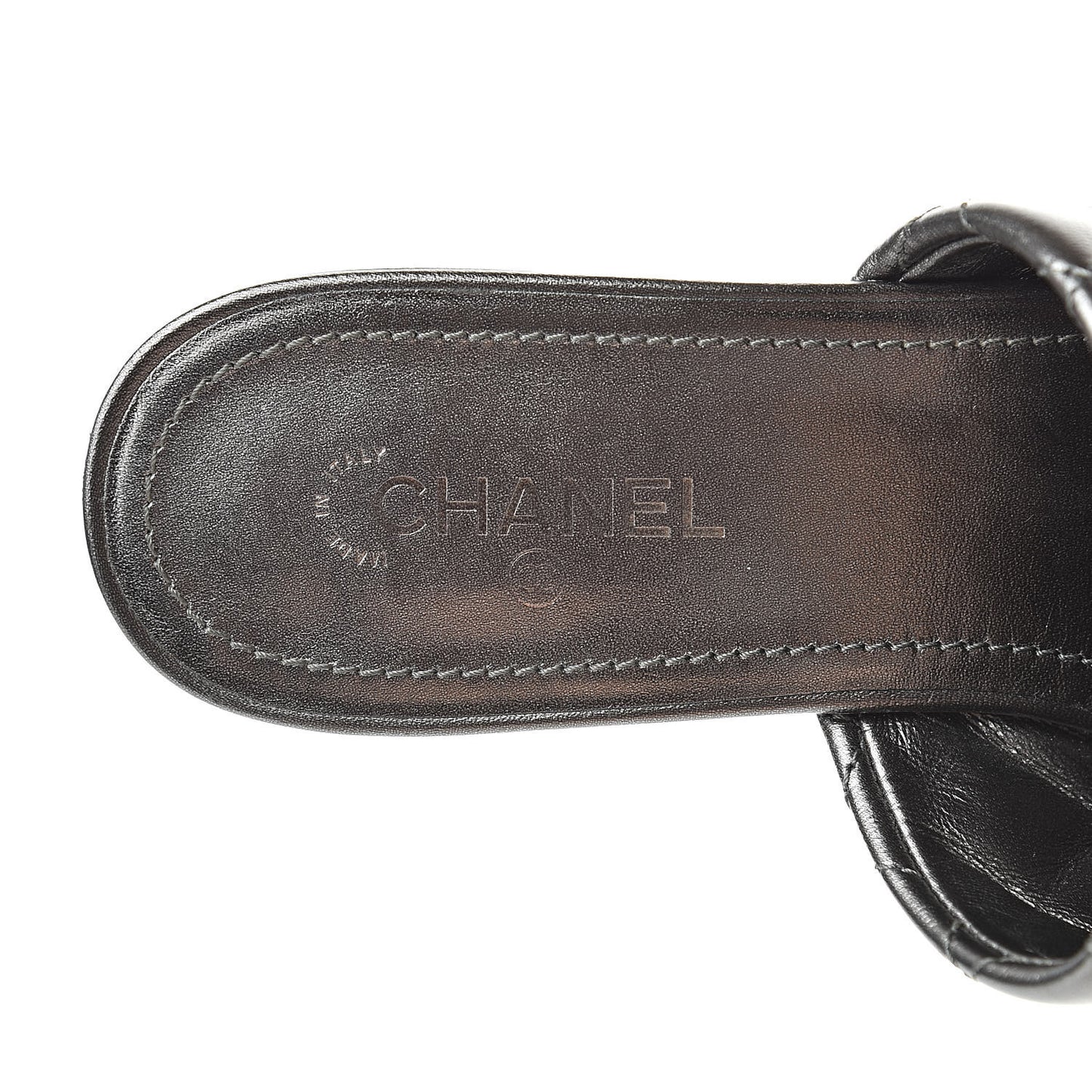 Iridescent Lambskin Quilted CC Chain Mules 36 Silver Black