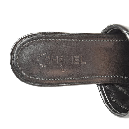 Chanel Iridescent Lambskin Quilted CC Chain Mules 36 Silver Black 11 of 16