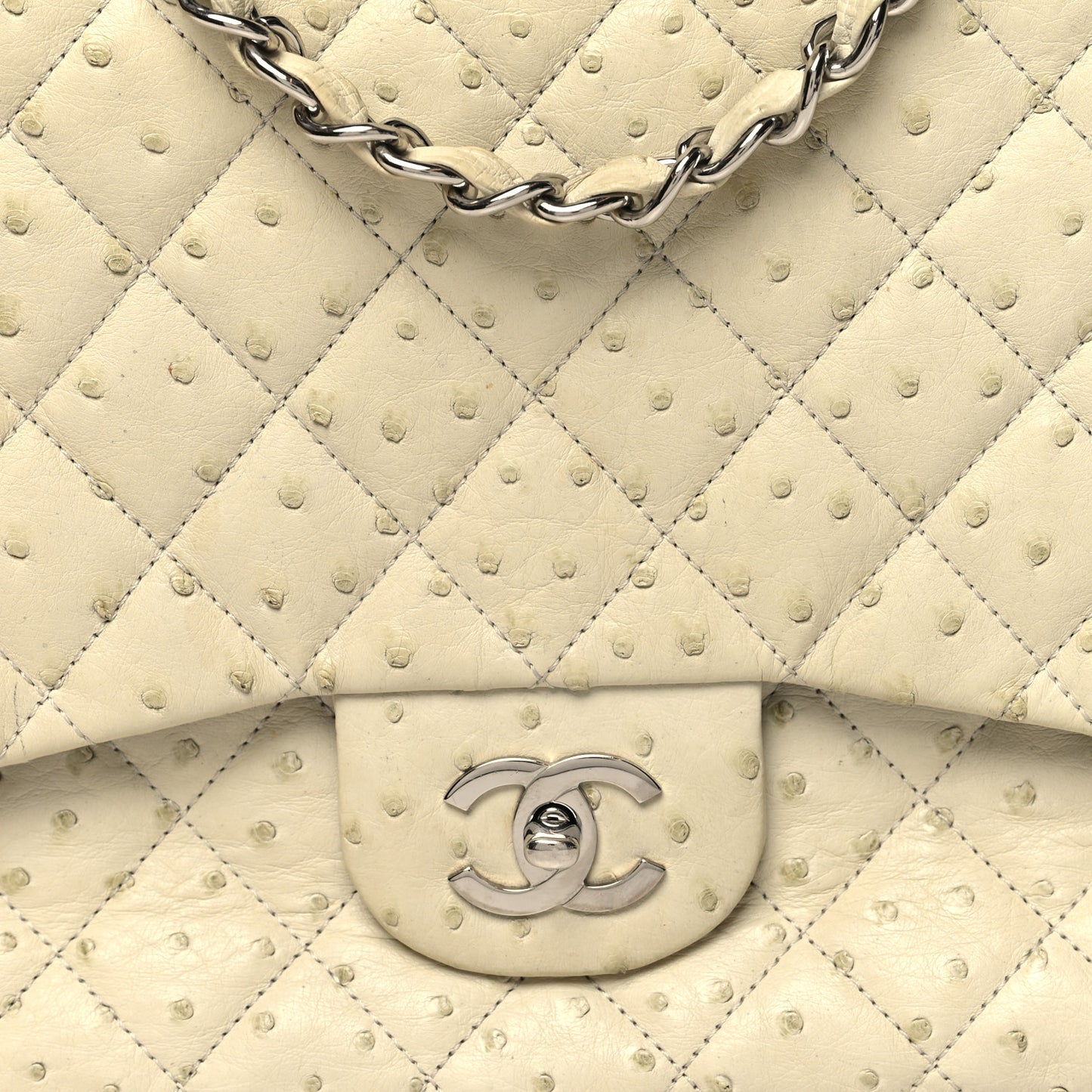 Ostrich Jumbo Single Flap Light Beige