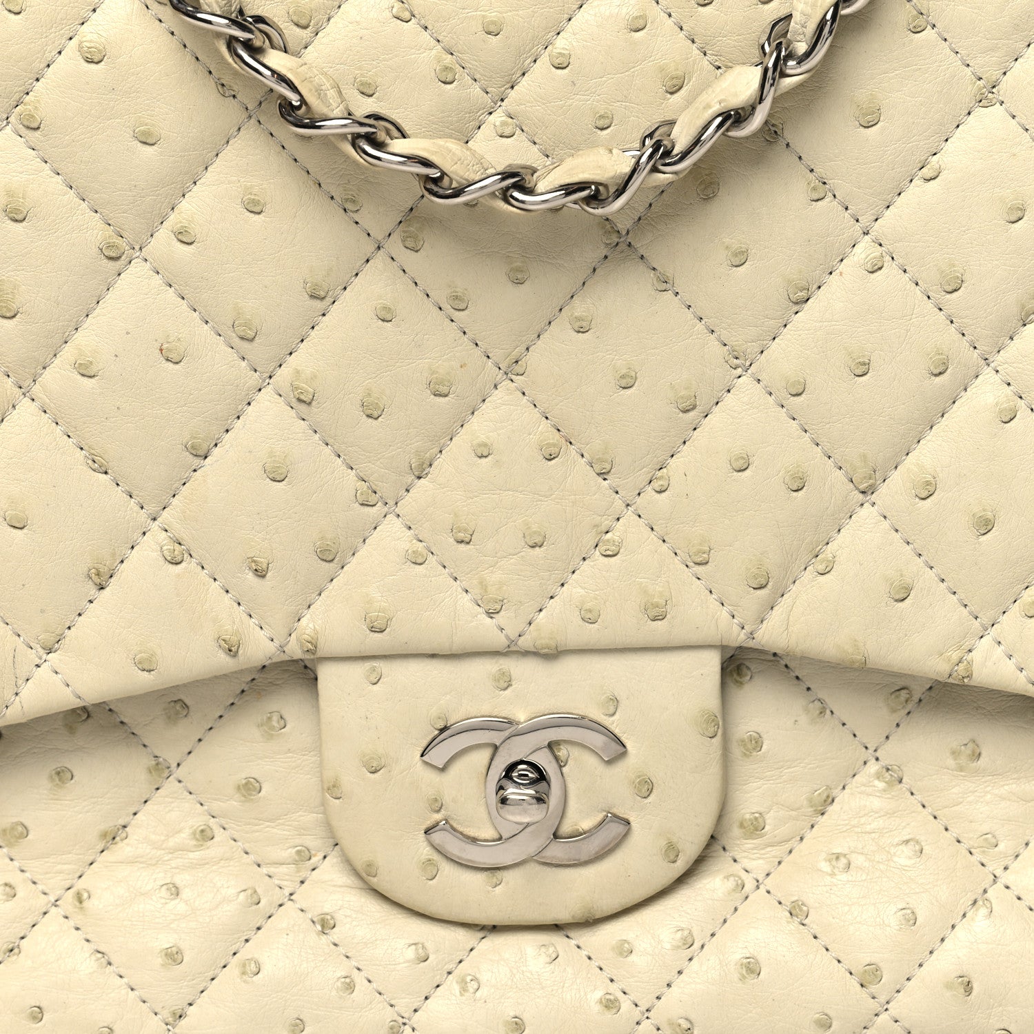 Chanel Ostrich Jumbo Single Flap Light Beige 8 of 15