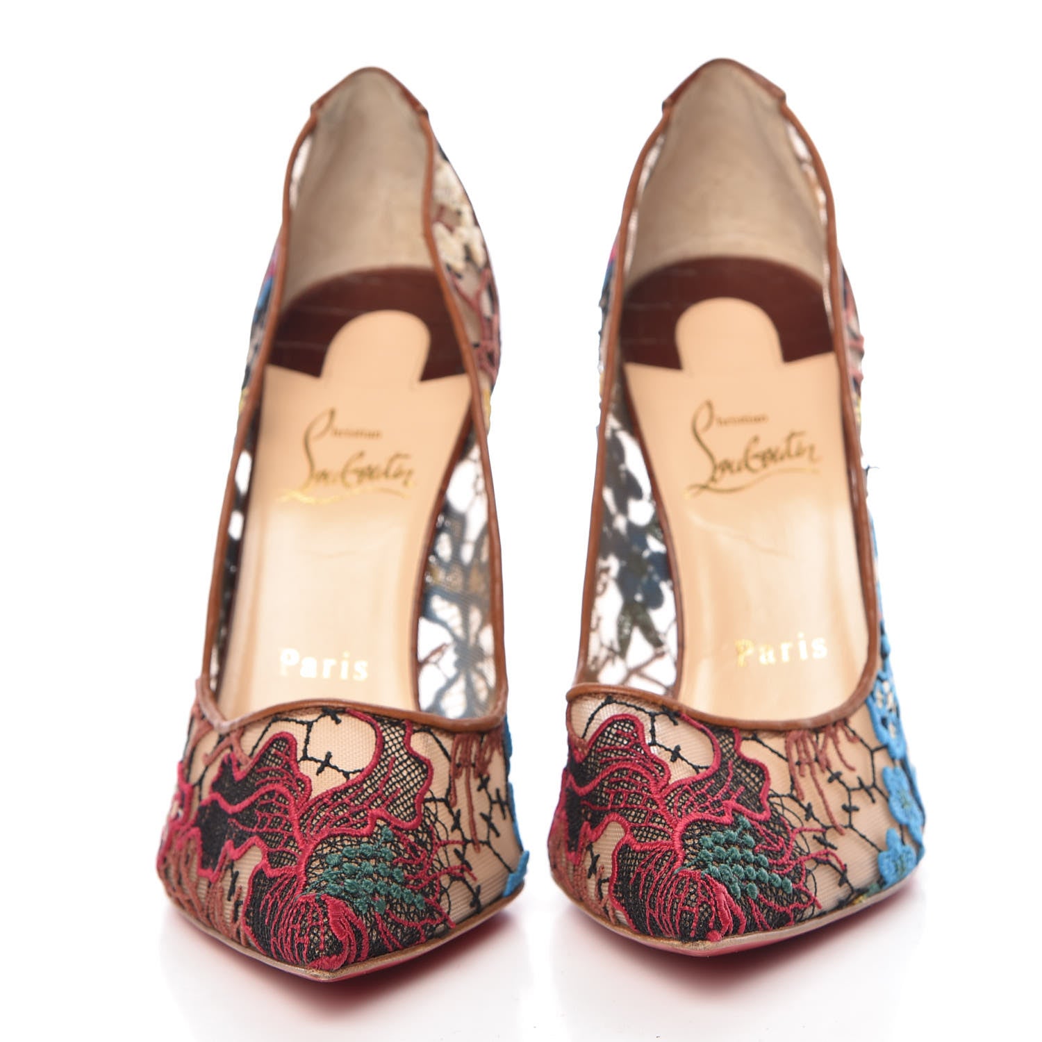 Christian Louboutin Lace Calfskin Crocodile Embossed Follies 100 Pumps 38.5 Cuoio Multicolor 2 of 13