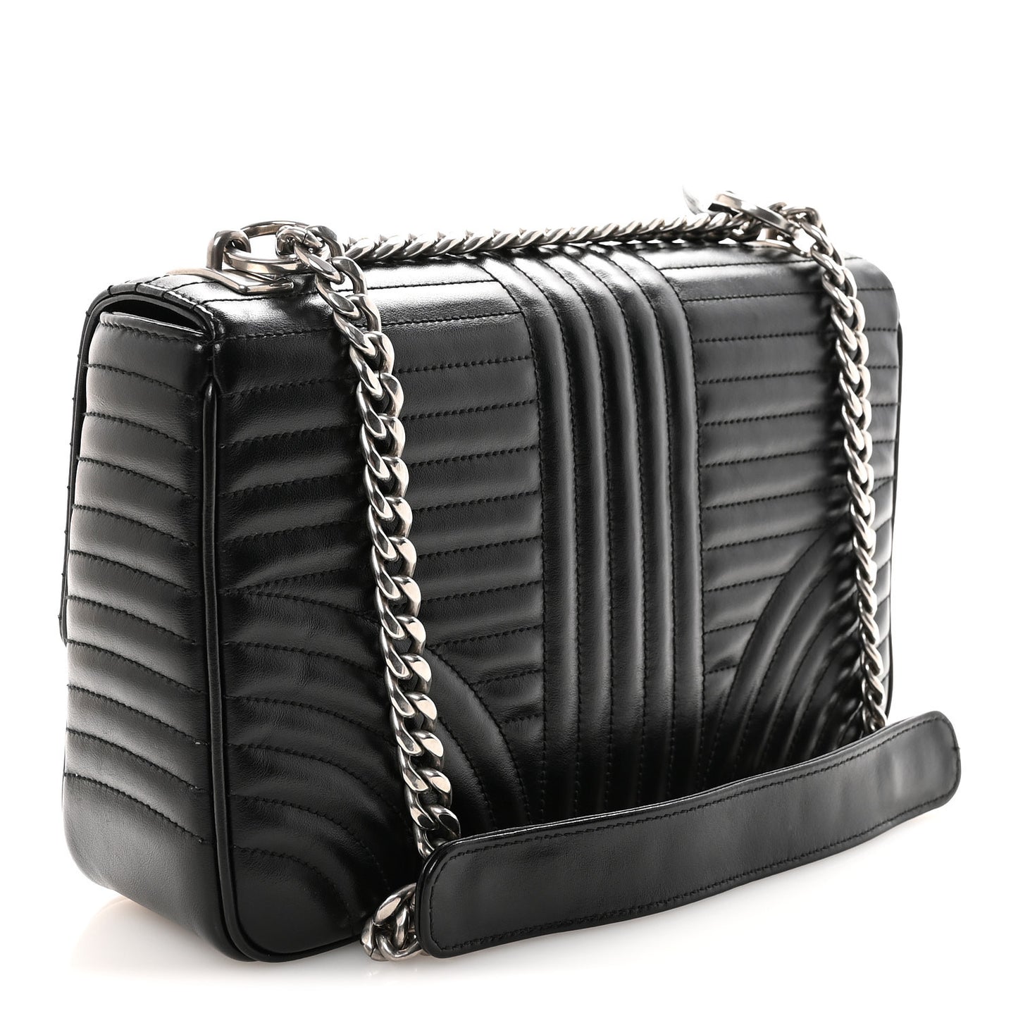 Soft Calfskin Impunture Diagramme Large Chain Flap Shoulder Bag Black