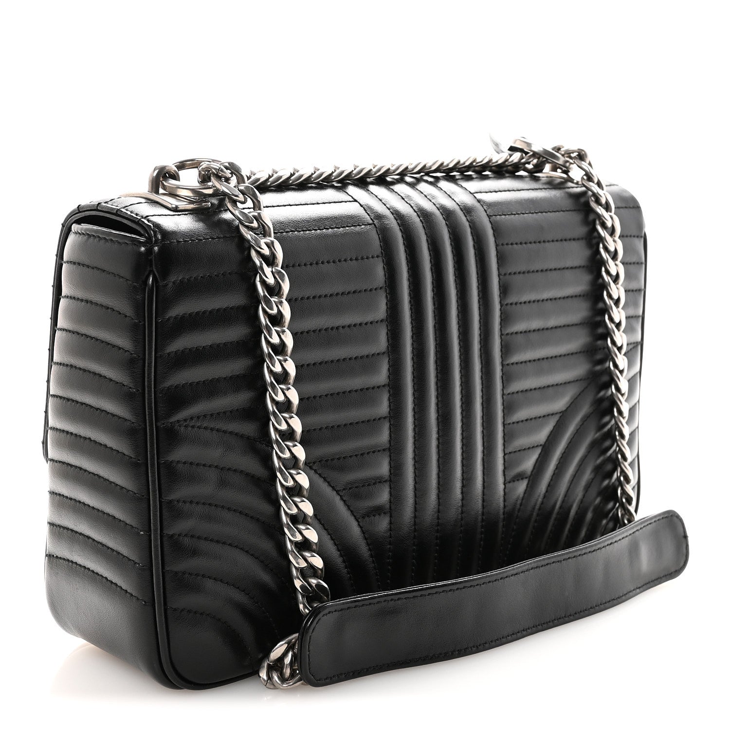 Prada Soft Calfskin Impunture Diagramme Large Chain Flap Shoulder Bag Black 3 of 9