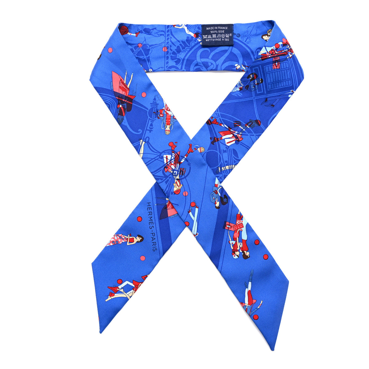 Hermes Silk Ex-Libris Les Parisiennes Twilly Bleu Royal Rouge Ciel 1 of 5