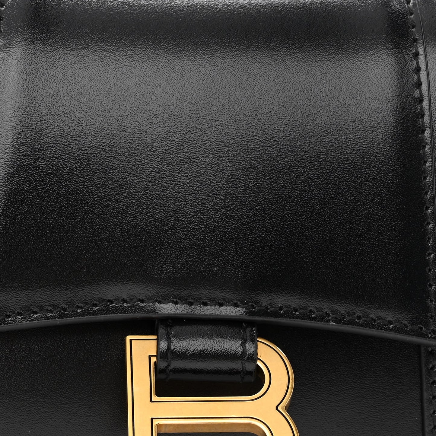 Shiny Box Calfskin Hourglass Top Handle Bag XS Black