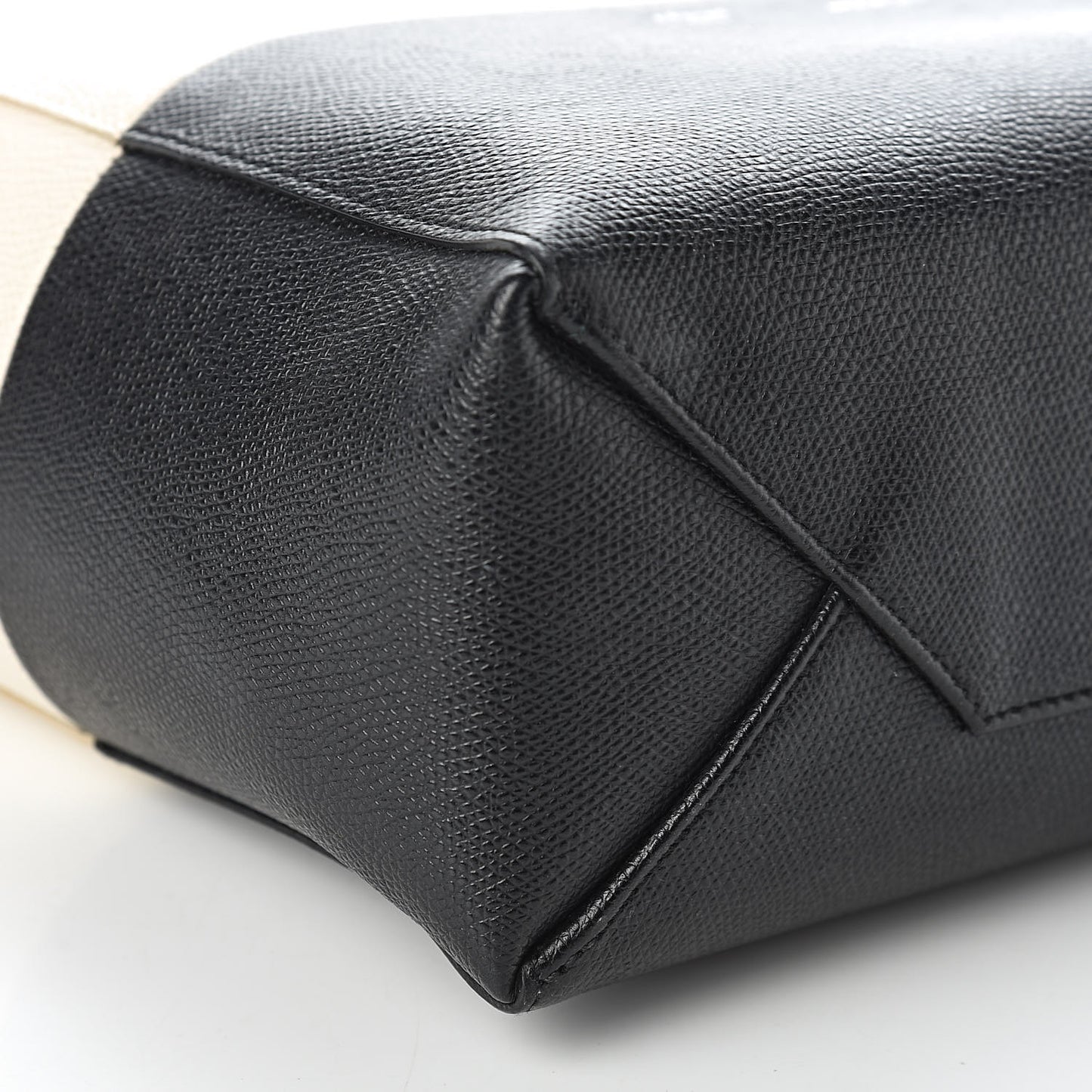 Grained Calfskin Small Vertical Bi-Cabas Cream Black